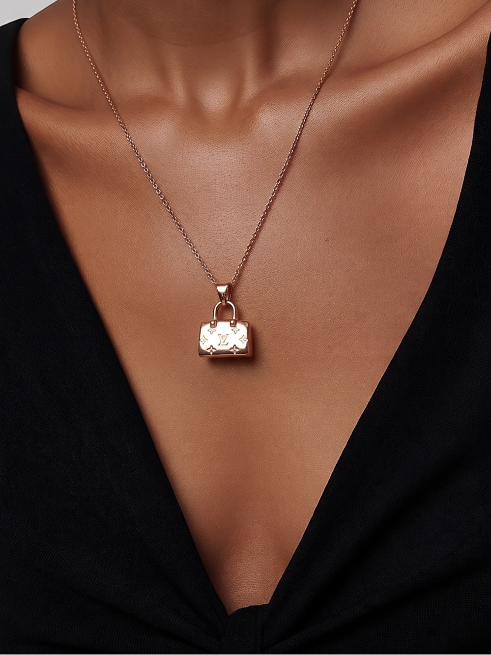 Rose Gold Padlock Pendant Necklace - Women Jewelry